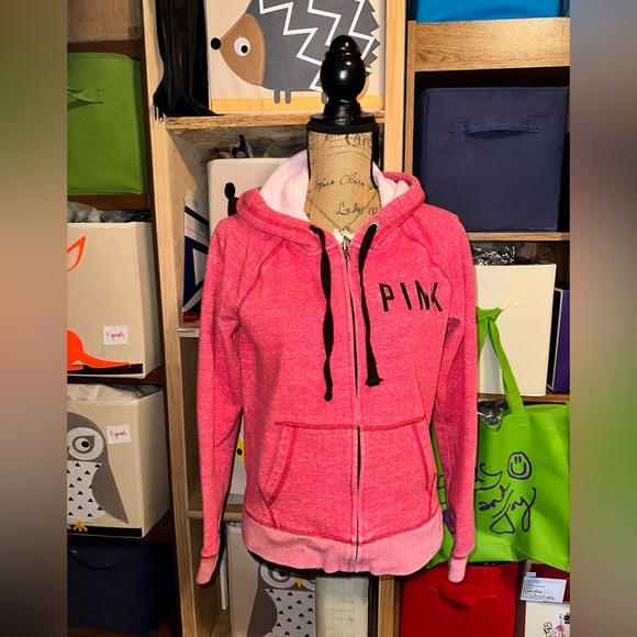 PINK Victoria's Secret Tops - ♥️❤️VINTAGE VICTORIA SECRET FULL ZIP HOODIE-washed red